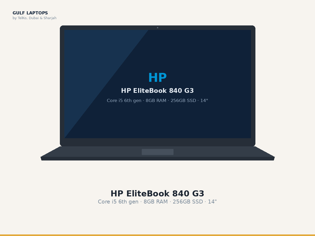 HP EliteBook 840 G3 refurbished laptop, Core i5 6th gen · 8GB RAM · 256GB SSD · 14"